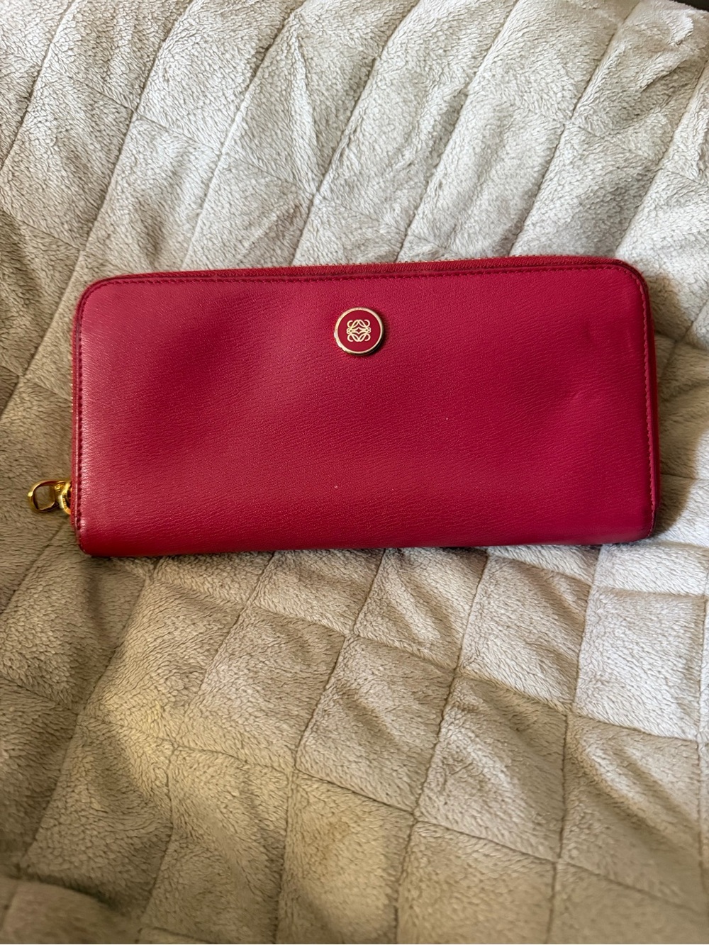 LOEWE Hot Pink Zip-Around Long Leather Wallet w/Logo Plaque on Front